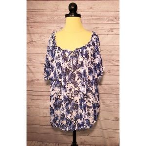 Torrid Blue Floral Sheer Peasant Top